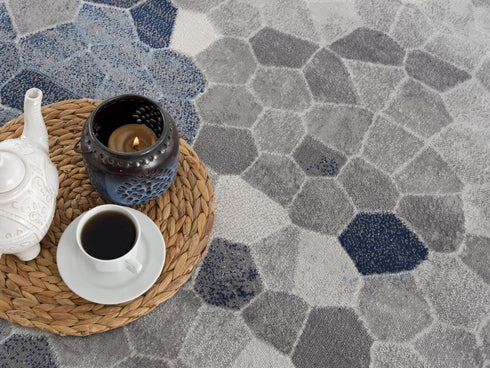 2' X 3' Navy Blue Cobblestone Pattern Scatter Rug